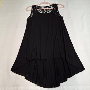 Black Hi Low Lacetop Trapeze Dress Size M Stretch Knit